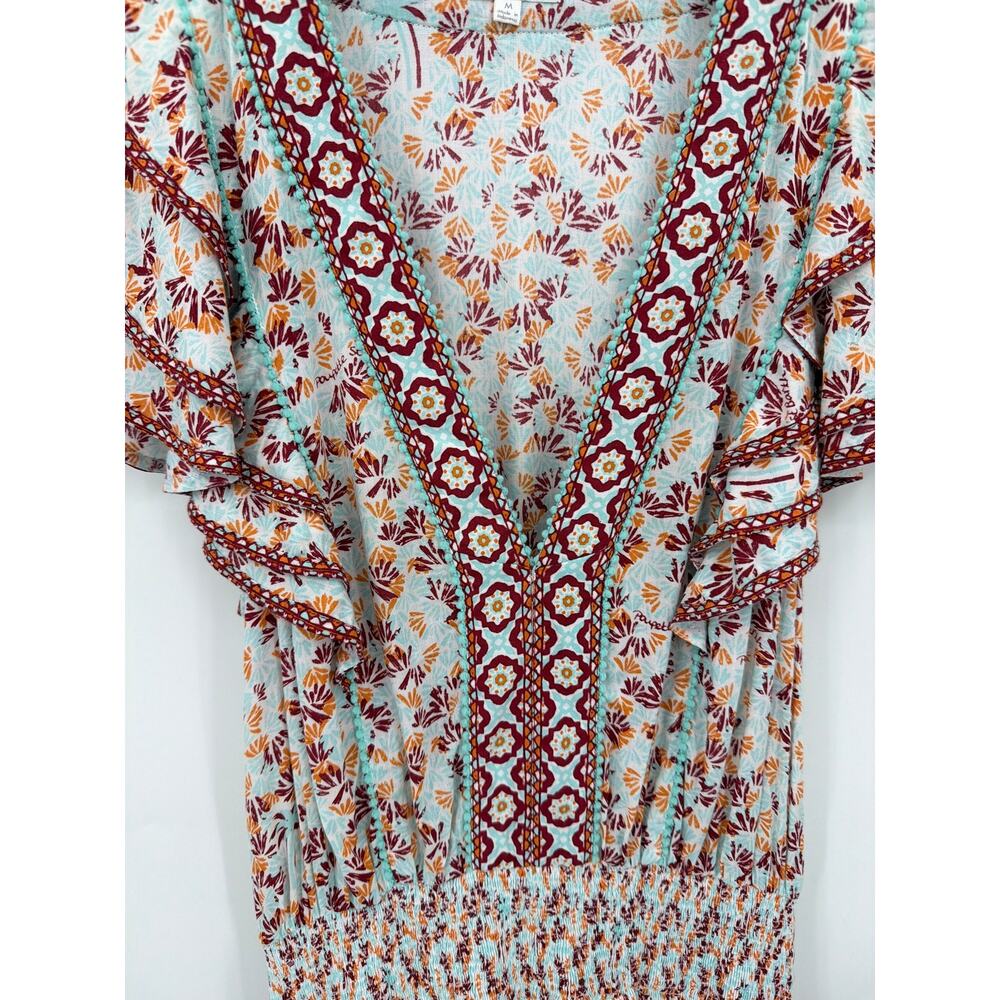 Poupette St Barth Camila Mini Dress Floral Boho Ruffle Smocked Size Medium - Picture 4 of 10